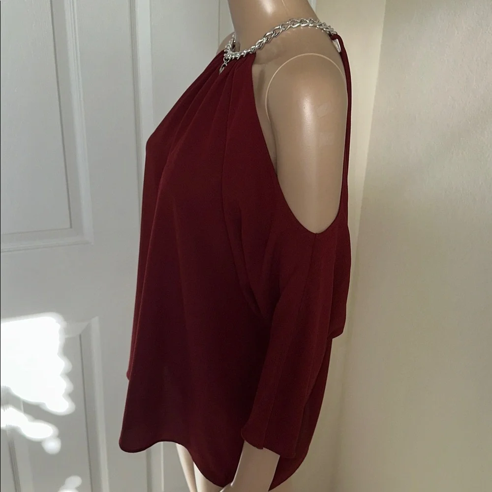 MICHAEL Michael Kors Burgundy Cold-Shoulder Halter Blouse - Picture 4 of 14